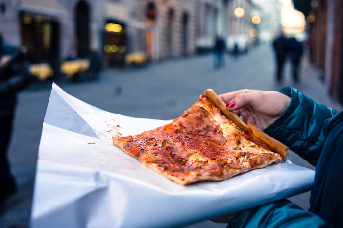 Freshly baked traditional savoury Italian pizza as a street food