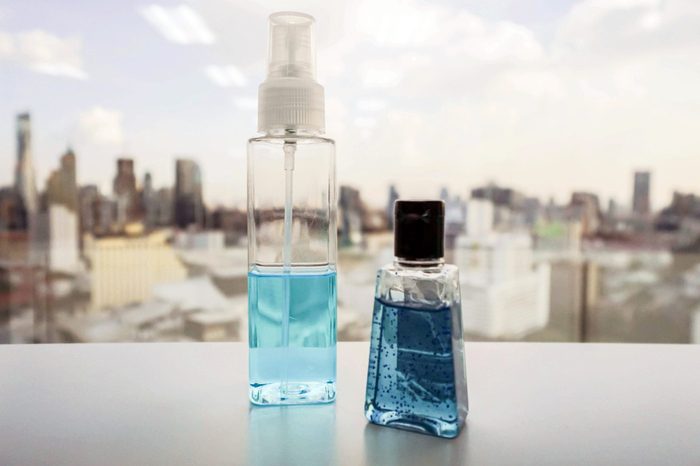 anti-bacterial hand gel on office desk