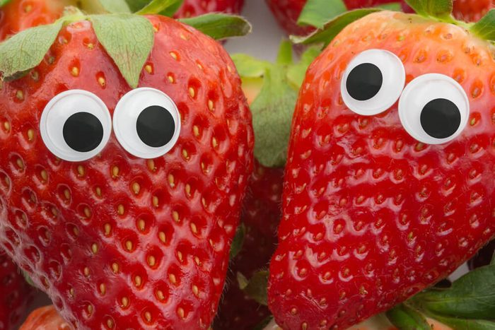 April fools pranks for kids. strawberries with eyes