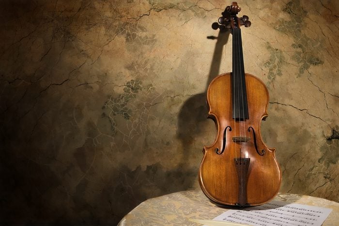 Picture of the old italian violin on a wall background