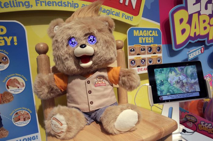 The "Teddy Ruxpin" interactive animatronic bear, from Wicked Cool Toys, is shown at the 2017 TTPM Holiday Showcase, in New York