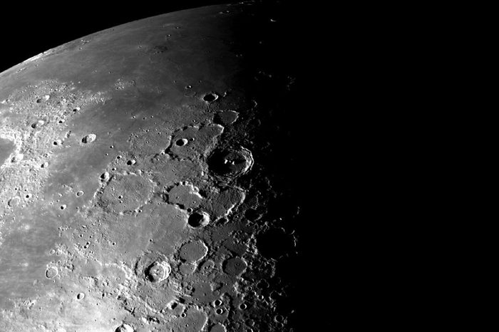 This view of the north polar region of the Moon was obtained by NASA's Galileo camera during the spacecraft flyby of the Earth-Moon system on December 7 and 8, 1992.