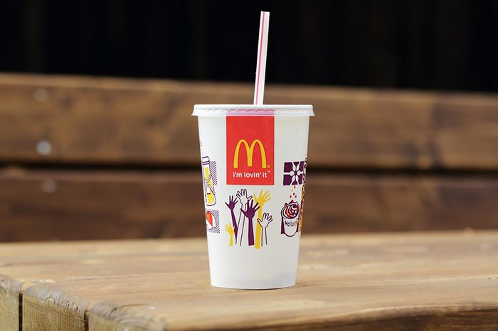 VELKE KARLOVICE, CZECH REPUBLIC - JANUARY 1, 2015: McDonalds plastic cups for soda. McDonald's Corporation is the world's largest chain of hamburger fast food restaurants.
