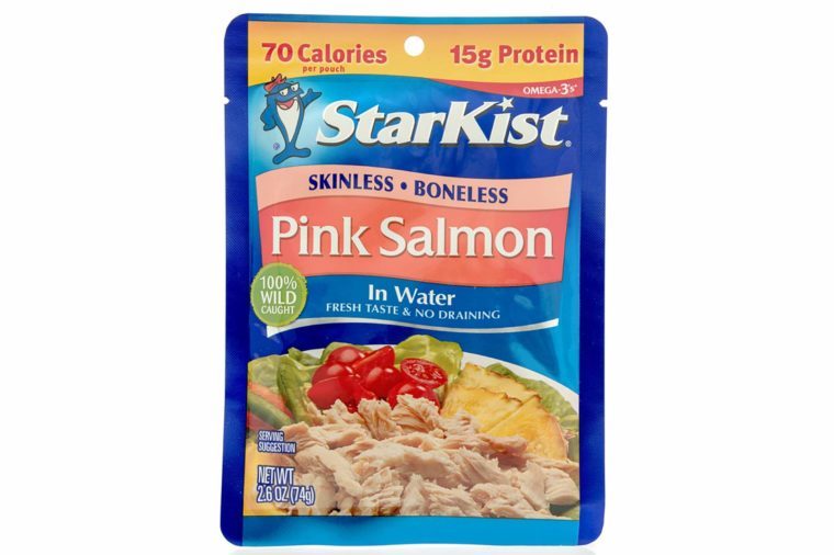 Winneconne, WI - 29 July 2016: Package of Starkist pink salmon on an isolated background.