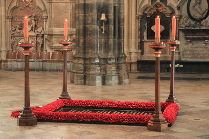 Grave of the Unknown Warrior at Westminster Abbey, London.