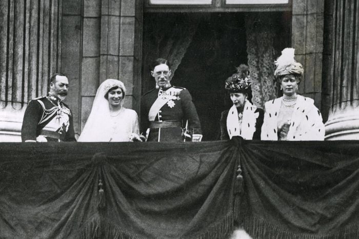 The Wedding of Princess Mary Only Daughter of King George V and Queen Mary to Viscount Lascelles Later 6th Earl of Harewood On 28th February 1922 the Royal Party On the Balcony of Buckingham Palace From Left to Right: King George V; Princess Mary (later Princess Royal and Countess of Harewood); Lord Lascelles; Queen Alexandra (grandmother of Princess Mary); Queen Mary 28th February 1922