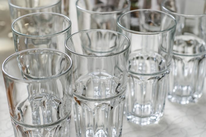 empty glasses on a banquet table close-up