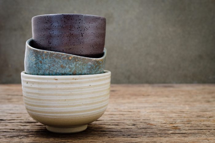 Empty bowl on rustic wood, Japanese handmade ceramic bowl, ceramic texture