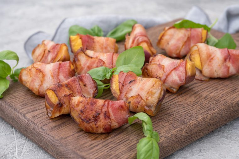 Grilled bacon wrapped peach