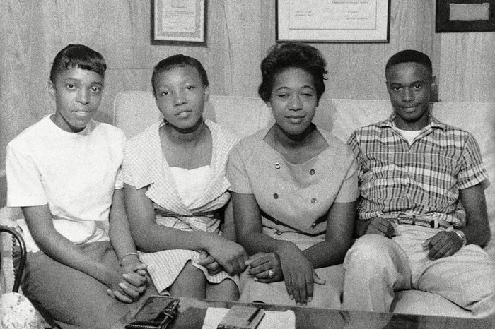 These four students pose in Little Rock, Arkansas, . Today they will enter formerly all-white high schools in Little Rock. From left to right: Elsie Robinson, 16; Estella Thompson, 16; Effie Jones, 17 and Jefferson Thomas, 16. The girls will attend Hall High and Thomas will go to Central High School