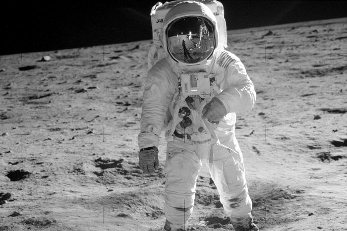 In this 1969 photo released by NASA, astronaut Buzz Aldrin walks on the surface of the moon near the leg of the lunar module Eagle during the Apollo 11 mission. Astronaut Neil Armstrong, who took the photograph, is reflected in Aldrin's visor. From through Nov. 2., Skinner Auctioneers and Appraisers is selling more than 400 vintage prints of photos, including the photo of Aldrin, made by American astronauts from 1961 to 1972