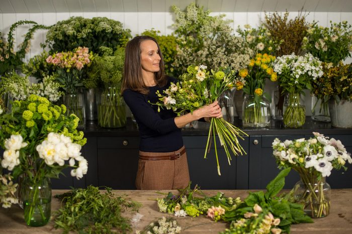 Florist Philippa Craddock, who has been chosen to create the floral displays for the wedding of Prince Harry and Meghan Markle, in her studio.