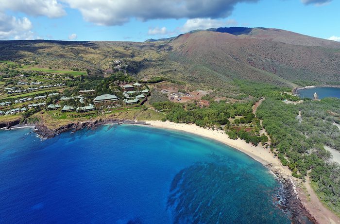 Drone Aerial Panorama - Hulupoe Bay - Island of Lana'i, Hawaii
