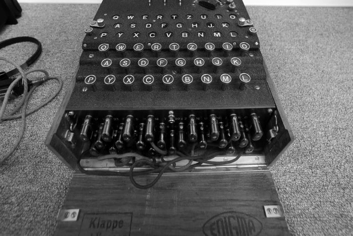 A Nazi Enigma encryption machine is displayed at the World War II Museum in Natick, Mass., . In the Oscar-nominated film "The Imitation Game," Benedict Cumberbatch leads a code-breaking operation targeting the Nazis' infamous Enigma encryption machines. The obscure suburban Boston museum boasts the largest U.S. collection of Enigmas outside of the NSA
