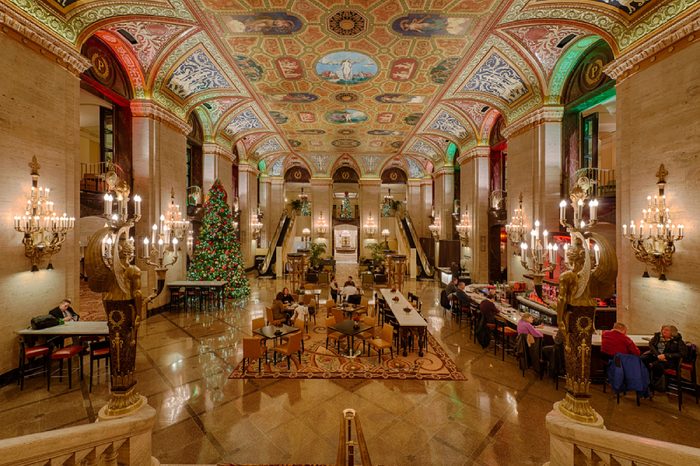 CHICAGO, ILLINOIS - DECEMBER 18, 2013: Lobby of the historic Palmer House Hotel (1875) on December 18, 2013 in Chicago, Illinois