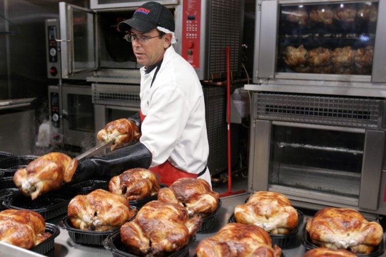 Costco A Costco butcher spreads out roasted chicken at Costco in Mountain View, Calif., . Monthly sales reports issued Thursday were better than expected, but still pointed to a consumer contending with rising gas prices, sagging home values and worries about jobs. Wal-Mart Stores Inc. and Costco Wholesale Corp. were among the top performers last month, while most mall-based apparel stores struggled