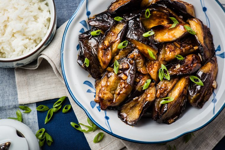 Chinese Style Eggplant Stir-Fry with a Rich Brown Garlic Sauce