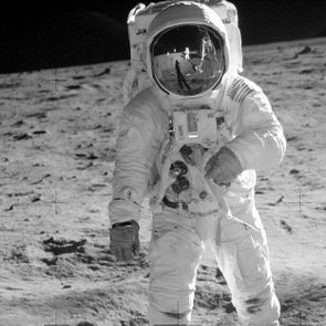 In this 1969 photo released by NASA, astronaut Buzz Aldrin walks on the surface of the moon near the leg of the lunar module Eagle during the Apollo 11 mission. Astronaut Neil Armstrong, who took the photograph, is reflected in Aldrin's visor. From through Nov. 2., Skinner Auctioneers and Appraisers is selling more than 400 vintage prints of photos, including the photo of Aldrin, made by American astronauts from 1961 to 1972