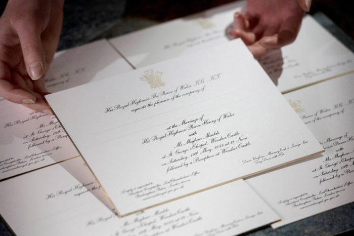 Invitations for Prince Harry and Meghan Markle's wedding in May, after they have been printed at the workshop of Barnard and Westwood in London.