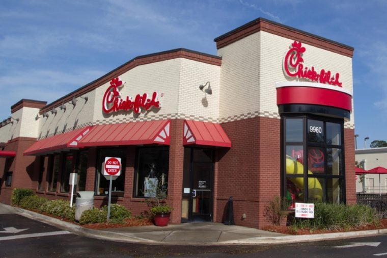 JACKSONVILLE, FL - MARCH 16, 2014: A Chick-fil-A fast food restaurant in Jacksonville. Chick-fil-A, specializing in chicken sandwiches, has over 1,700 restaurants in the United States.