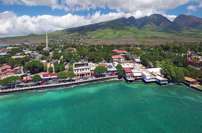 Drone Aerial Panorama - Lahaina Town - Island of Maui, Hawaii