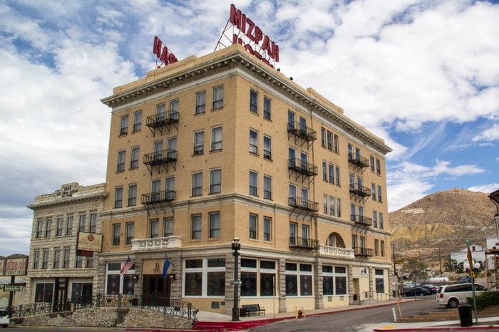 TONOPAH,NEVADA,USA-SEPTEMBER 2: The Mizpah hotel greets visitors in Tonopah on September 2, 2013. This historic hotel was the tallest building in Nevada until 1929 and is still open for business.