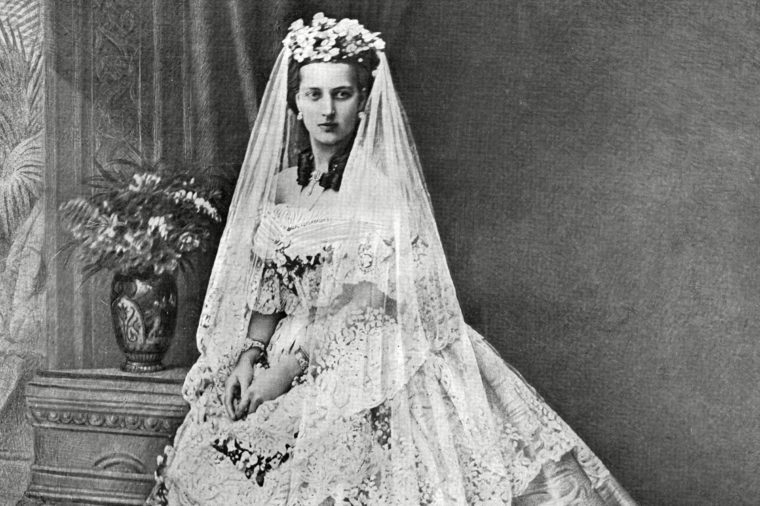 Queen Alexandra Formerly Princess Alexandra of Denmark (1844 - 1925) and Then Princess of Wales Consort of King Edward Vii Pictured in Her Wedding Gown For Her Marriage to Albert Edward Prince of Wales On 10 March 1863 at St George's Chapel Windsor 1863