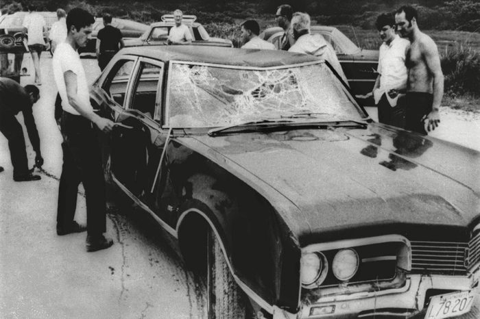 SEN. EDWARD KENNEDY'S CAR RECOVERED FROM WATER Curious onlookers inspect Sen. Ted Kennedy's car in July 1969. Mary Jo Kopechne was killed after Kennedy drove the car off Dyke Bridge on Chappaquiddick Island, Mass. on