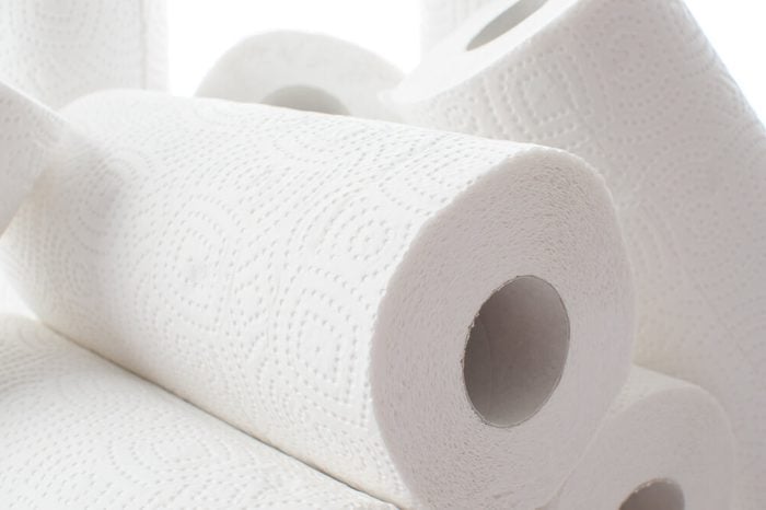 Composition with paper towel rolls, isolated on white