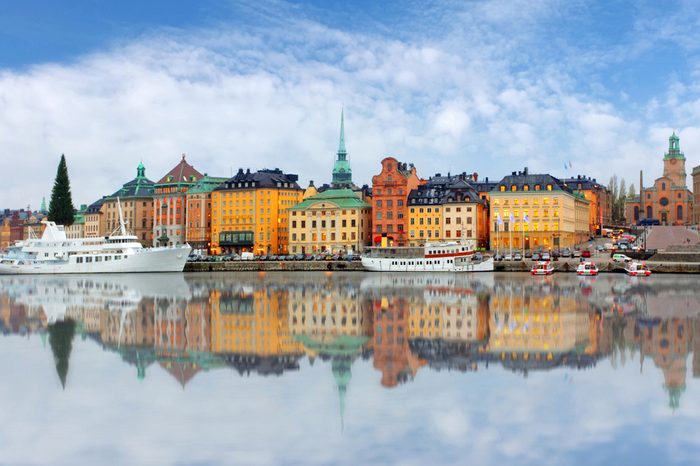 Scenic panorama of the Old Town (Gamla Stan) pier architecture in Stockholm, Sweden