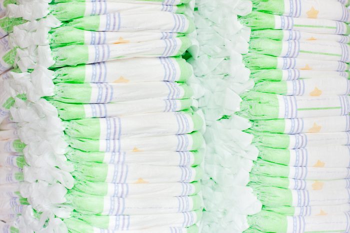 close-up stacks of baby diapers