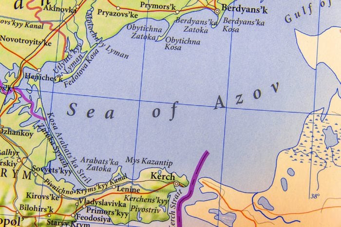 Geographic map of European Sea of Azov close