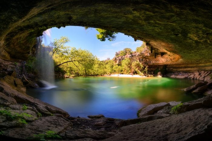 Hamilton Pool, water fall, in Austin recreation are. Texas, USA