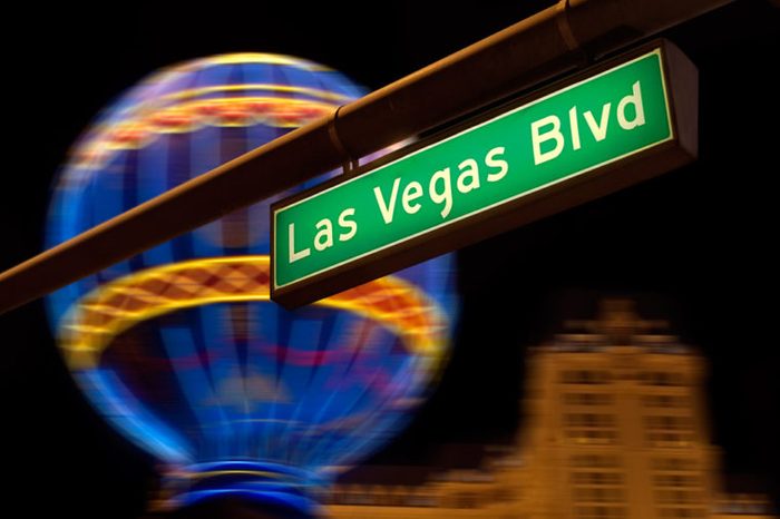 Las Vegas Boulevard street sign at night.