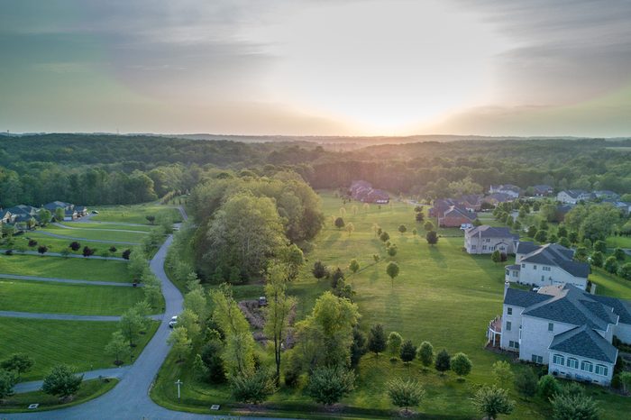 maryland country houses aerial view panorama landscape at sunset