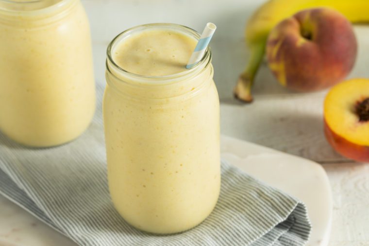 Healthy Homemade Peach Smoothie with Pineapple and Bananas