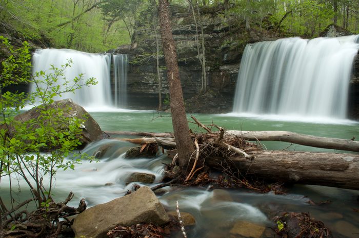 Twin falls at Richland Creek Wilderness Area deep inside the Ozark National Forest.