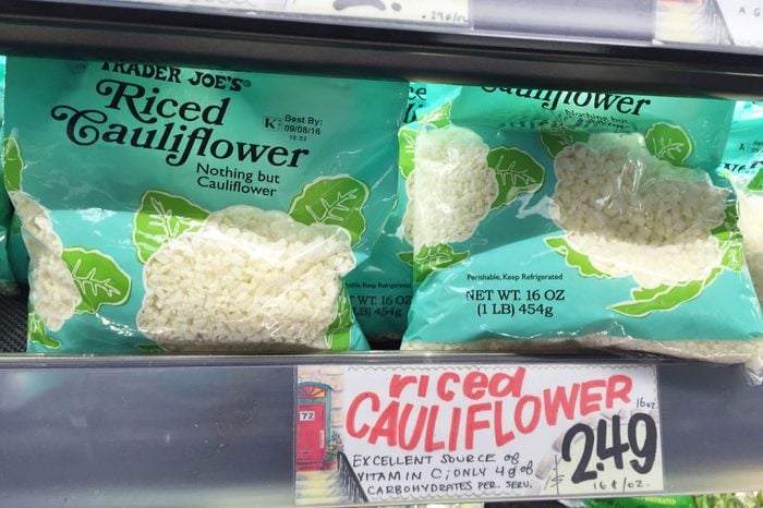This, photo shows riced cauliflower for sale at a Trader Joe's in New York. Swapping out the rice and potatoes in dishes with chopped-up cauliflower gained traction with followers of the Paleo diet and others mindful of their carbs. Now, several companies are trying to take advantage of the trend. Trader Joe's began selling frozen "Riced Cauliflower" last year and a fresh version this year
