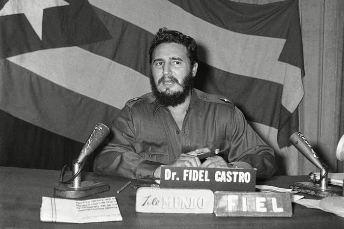 Fidel Castro Fidel Castro bearded Prime Minister tells Cuban people in television and radio speech criticism by Eisenhower and Herter premediated to help form internal front against his regime on in Havana, Cuba