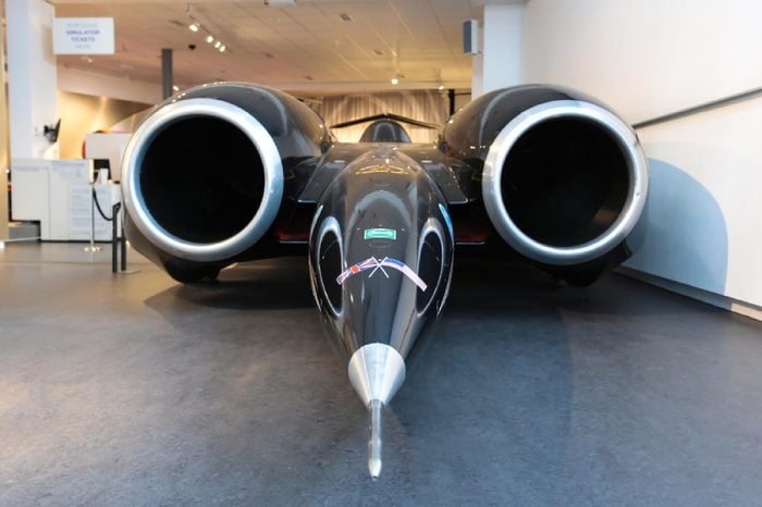 Coventry, England 4 November 2016: Thrust SSC Supersonic Car, Worlds fastest car & Land speed record holder at Transport Museum.