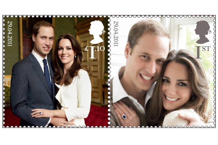 Royal Mail commorative stamps of Prince William and Catherine Middleton taken by Mario Testino