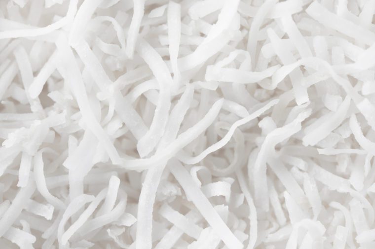 Coconut flakes.Shredded coconut. high magnification close up. 