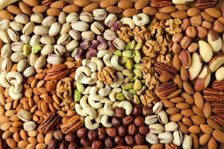 Natural background made from different kinds of nuts.
