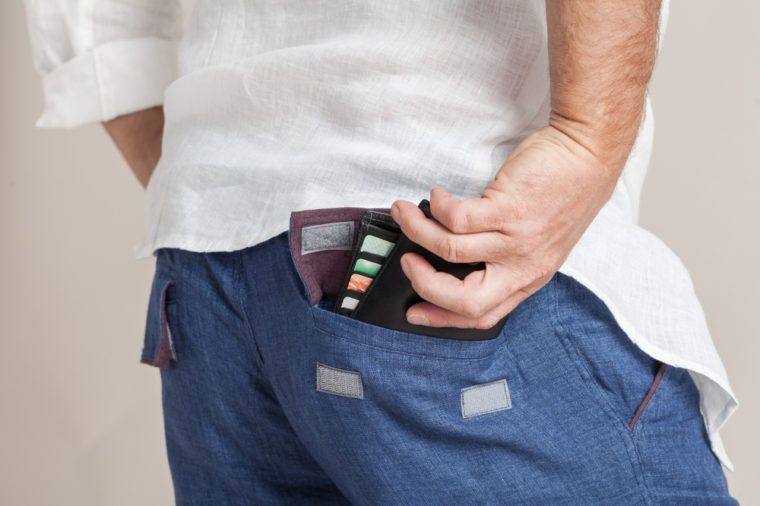 Damage to the body in the wallet in the back pocket