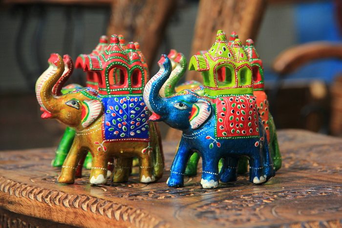 Wooden Elephants sold as souvenir at Dilli Haat, Delhi