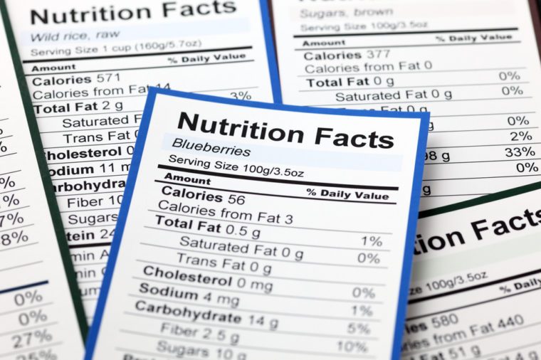 Lots of Nutrition facts. Close-up.