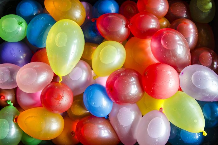 Many bright and colorful water balloons