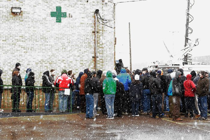 Marijuana Customers Wait in Line in the Snow to Make Their Purchase at the Denver Discreet Dispensary in Denver Colorado Usa 01 January 2014 Colorado is the First State in the Usa to Sell Recreational Marijuana Legally in the Us United States Denver