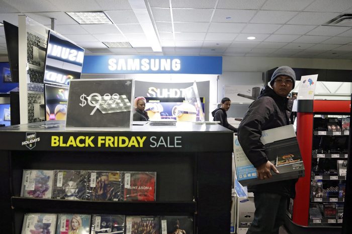 People Shop For Black Friday Bargains at the Best Buy in Midtown Manhattan in New York New York Usa 27 November 2015 Black Friday is the Day Following Thanksgiving and the Traditional Beginning of the Christmas Shopping Season in Recent Years Retailers Have Been Opening on Thanksgiving United States New York