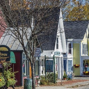 Quaint shops along Main Street, Woodstock
